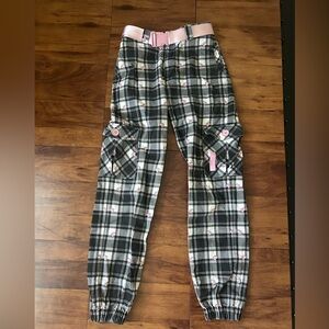 Blackmilk Plaid Hearts Cargo Pants Aus Size 8 With Belt